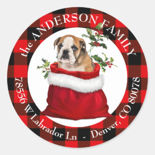 Gift Bag Bulldog Puppy Plays Lijst Return Address Ronde Sticker