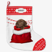 Gift Bag Chocolade Lab Pup Snowflake Border Grote Kerstsok (Voorkant)