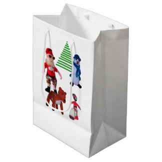 Gift Bag - Christmas Dolls and Holly Medium Cadeauzakje