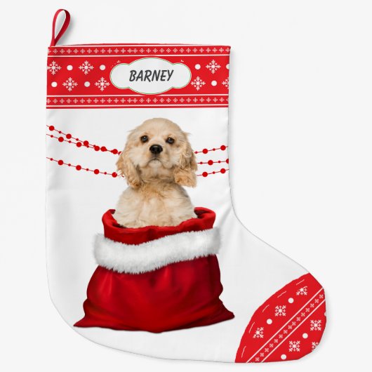 Gift Bag Cocker Spaniel Snowflake Border Grote Kerstsok (Voorkant)