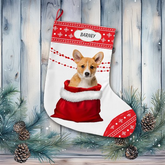Gift Bag Corgi Puppy Dog Snowflake Border Grote Kerstsok