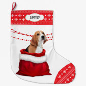 Gift Bag Cute Beagle Dog Snowflake Border Grote Kerstsok (Voorkant)