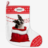 Gift Bag Cute Boston Terrier Dog Snowflake Border Grote Kerstsok (Voorkant)