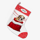 Gift Bag Cute Bulldog Puppy Snowflake Border Grote Kerstsok (Voorkant (Hangend))