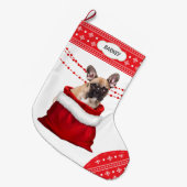 Gift Bag Cute French Bulldog Snowflake Border Grote Kerstsok (Voorkant (Hangend))