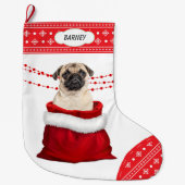 Gift Bag Cute Pug Dog Snowflake Border Grote Kerstsok (Voorkant)
