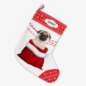 Gift Bag Cute Pug Dog Snowflake Border Grote Kerstsok (Voorkant (Hangend))