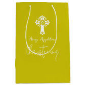 Gift Bag Floral Cross Christening Fern Yellow Medium Cadeauzakje (Voorkant)