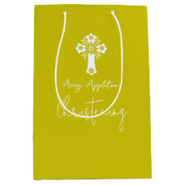 Gift Bag Floral Cross Christening Fern Yellow Medium Cadeauzakje