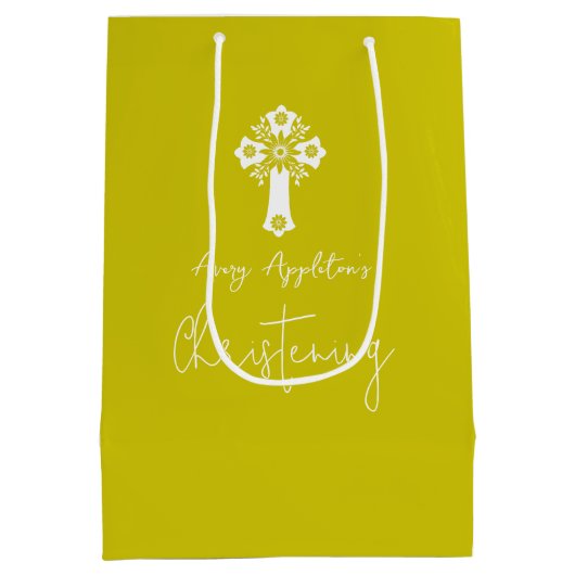 Gift Bag Floral Cross Christening Fern Yellow Medium Cadeauzakje (Achterkant)
