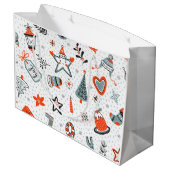 Gift Bag FUN EIGENTIJDSE KERSTPATROON WIT Groot Cadeauzakje (Achterkant Gekanteld)