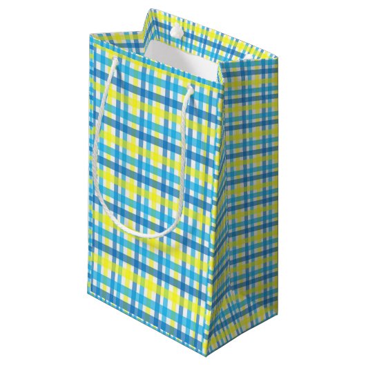 Gift Bag Geel en Blauw Klein Cadeauzakje (Voorkant Gekanteld)