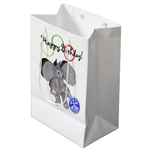 Gift Bag - Gelukkige Verjaardag Olifant Medium Cadeauzakje (Voorkant Gekanteld)