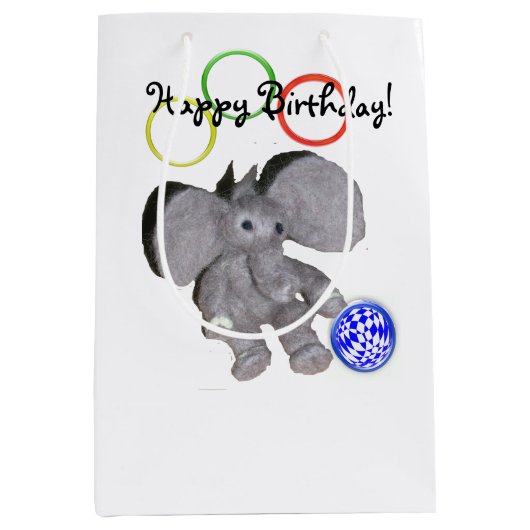 Gift Bag - Gelukkige Verjaardag Olifant Medium Cadeauzakje (Voorkant)