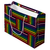 Gift Bag - geweven regenboogkleurige inktlinten Groot Cadeauzakje (Voorkant Gekanteld)