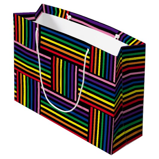 Gift Bag - geweven regenboogkleurige inktlinten Groot Cadeauzakje (Achterkant Gekanteld)