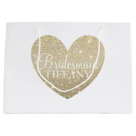 Gift Bag - Gold Glitter Heart Fab Bridesmaid Groot Cadeauzakje