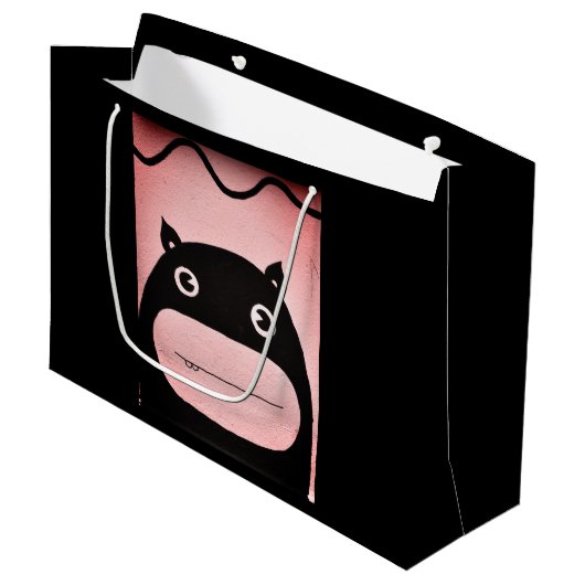 Gift Bag - Groot, glanzend GELUKKIG MONSTER Groot Cadeauzakje (Voorkant Gekanteld)