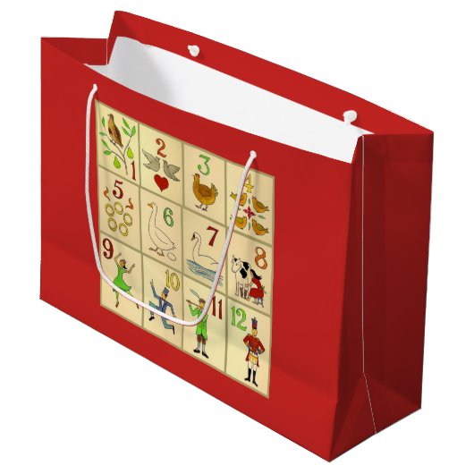 Gift Bag - Grote, glanzende TWELVE DAGEN CHRISTMAS Groot Cadeauzakje (Voorkant Gekanteld)