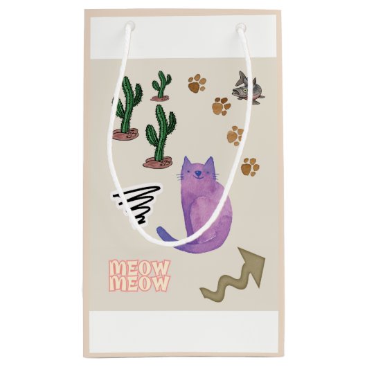 Gift Bag Happy Cat Fish Cactus Meow Paws Klein Cadeauzakje (Achterkant)