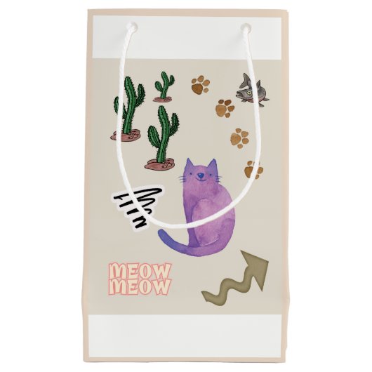Gift Bag Happy Cat Fish Cactus Meow Paws Klein Cadeauzakje (Voorkant)