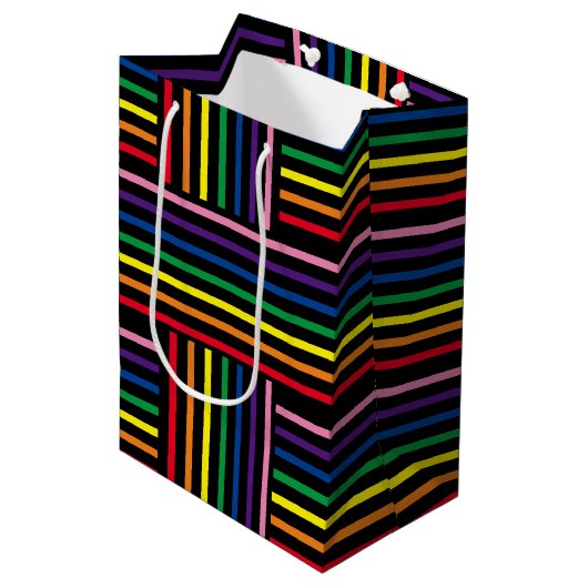 Gift Bag - Interlaced Rainbow met gekleurde linten Medium Cadeauzakje (Voorkant Gekanteld)