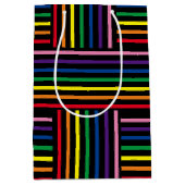 Gift Bag - Interlaced Rainbow met gekleurde linten Medium Cadeauzakje (Voorkant)