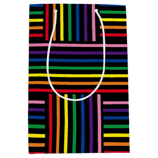 Gift Bag - Interlaced Rainbow met gekleurde linten Medium Cadeauzakje (Voorkant)
