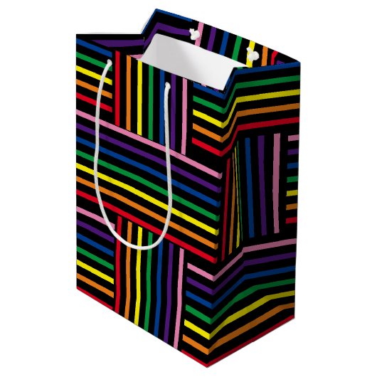 Gift Bag - Interlaced Rainbow met gekleurde linten Medium Cadeauzakje (Achterkant Gekanteld)