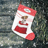 Gift Bag Jack Russell Terrier Snowflake Border Grote Kerstsok