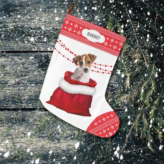 Gift Bag Jack Russell Terrier Snowflake Border Grote Kerstsok