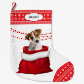Gift Bag Jack Russell Terrier Snowflake Border Grote Kerstsok (Voorkant)