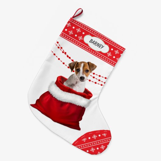 Gift Bag Jack Russell Terrier Snowflake Border Grote Kerstsok (Voorkant (Hangend))
