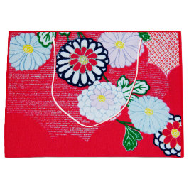 Gift Bag JAPANESE RED KIMONO PATROON MET STROMEN Groot Cadeauzakje