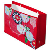 Gift Bag JAPANESE RED KIMONO PATROON MET STROMEN Groot Cadeauzakje (Voorkant Gekanteld)