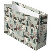 Gift Bag Kerstmis rendier patroon Groot Cadeauzakje (Voorkant Gekanteld)