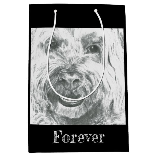 Gift Bag, Labradoodle, Zwart & Wit Kunst, Liefde Medium Cadeauzakje (Voorkant)