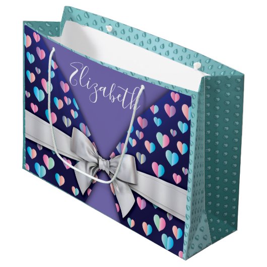 Gift Bag met Bow en Heart Speckles Groot Cadeauzakje (Voorkant Gekanteld)
