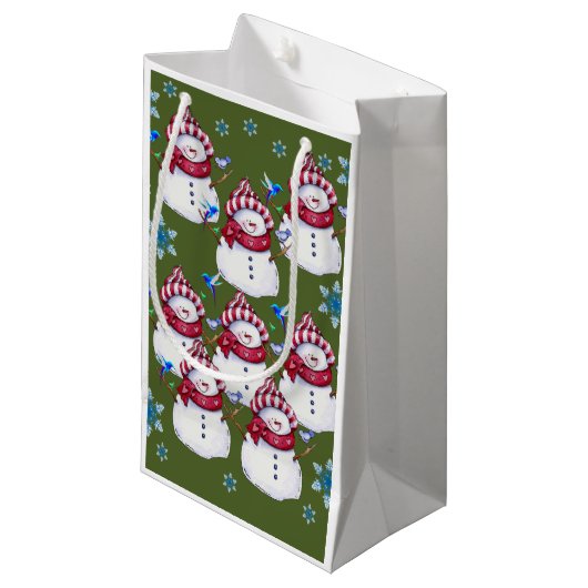 Gift Bag met kerstmis Snowman Klein Cadeauzakje (Voorkant Gekanteld)