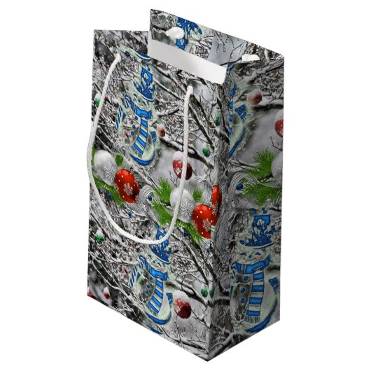 Gift Bag met kerstmis Snowman Klein Cadeauzakje (Achterkant Gekanteld)