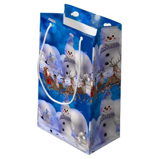 Gift Bag met kerstmis Snowman Klein Cadeauzakje (Achterkant Gekanteld)