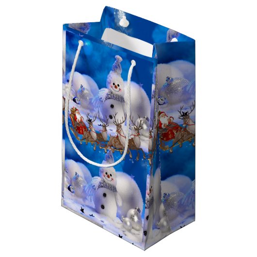 Gift Bag met kerstmis Snowman Klein Cadeauzakje (Voorkant Gekanteld)