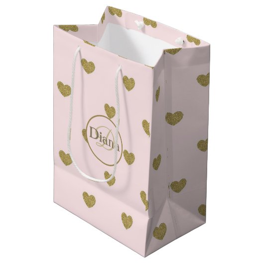 Gift bag met monogram en naam medium cadeauzakje (Voorkant Gekanteld)