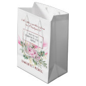 Gift Bag met roze golf en Floral Wedding Medium Cadeauzakje (Achterkant Gekanteld)