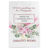 Gift Bag met roze golf en Floral Wedding Medium Cadeauzakje (Voorkant)