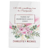 Gift Bag met roze golf en Floral Wedding Medium Cadeauzakje (Achterkant)