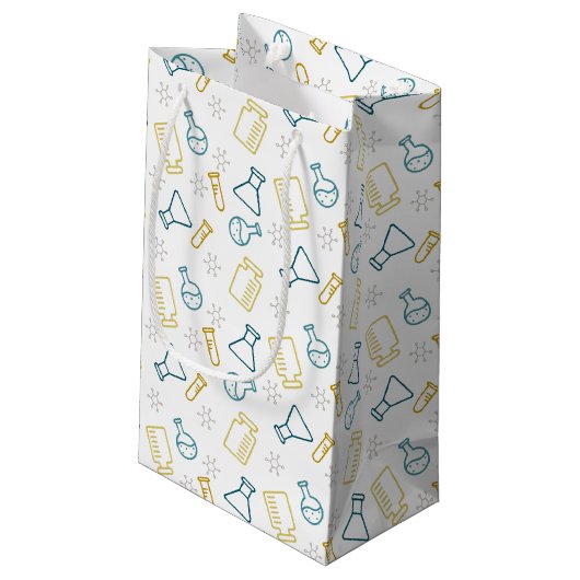 Gift bag met wetenschappelijke pictogrammen in bla klein cadeauzakje (Achterkant Gekanteld)
