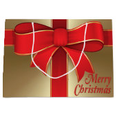 Gift Bag - Red Bow en lint op goud Large Cadeautasje (Voorkant)
