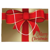 Gift Bag - Red Bow en lint op goud Large Cadeautasje (Achterkant)