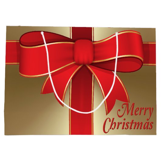 Gift Bag - Red Bow en lint op goud Large Cadeautasje (Achterkant)